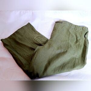 NWT St.Johns Bay " Linen In Sage" Plus-size 100% linen drawstring crop pants.